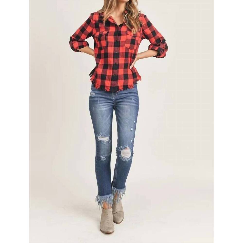 NEW RISEN just checkin' flannel button-down in red, black